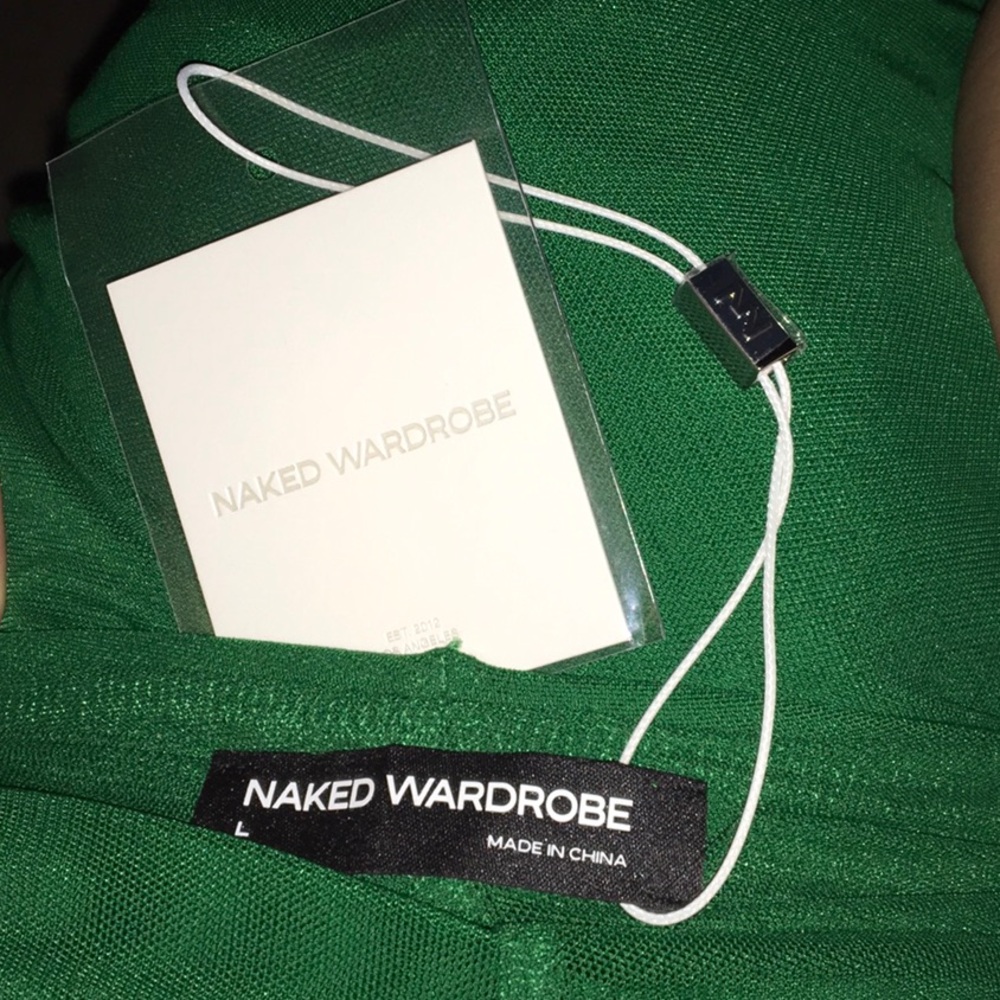 NWT Naked Wardobe Pleated Maxi Skirt Leggings Mesh Long Emerald Green L - Picture 3 of 4